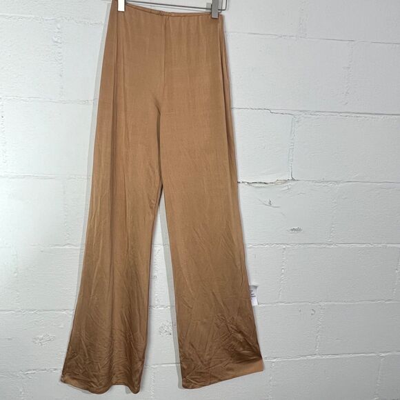 ASOS Design Women's Stretch High Waist Wide Leg Pants Size 4 Gold Shimmer Sheen - Picture 3 of 4